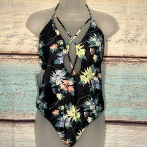 ☀️NWOT O'Neill Floral Ties Bow Cheeky One Piece Strappy Swimsuit Large MSRP $85